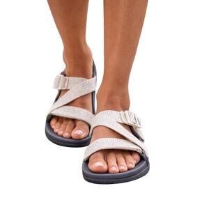 Chaco Chillos Slide Sandals Women Sz 11 Gray Cream Adjust Strap Comfort Outdoor